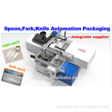 plastic spoon,fork,knife automated packaging system disposable cutlery servo auto packing machine
